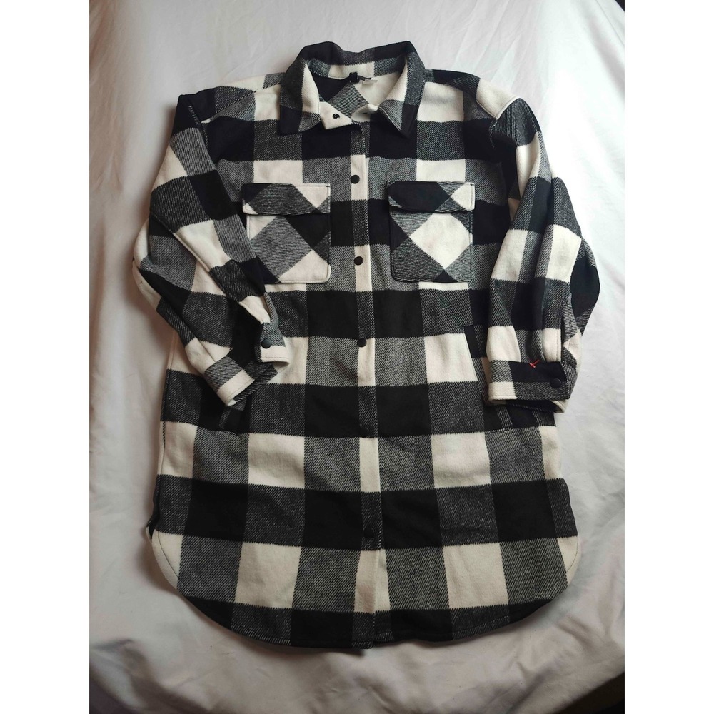 H&M Divided Shacket Shirt Jacket Womens Medium Black White Plaid Flannel Snap